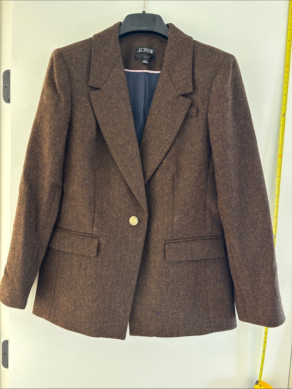 J. Crew Women’s Chocolate Brown Herringbone Wool-Blend Single-Button Blazer - Picture 4 of 4
